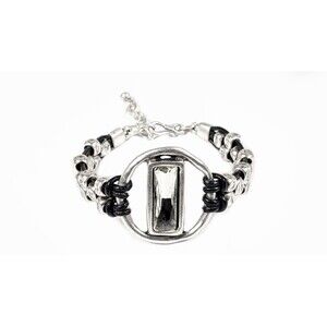 Boho Chanour Pewter Smoked Crystal Leather Bracelet